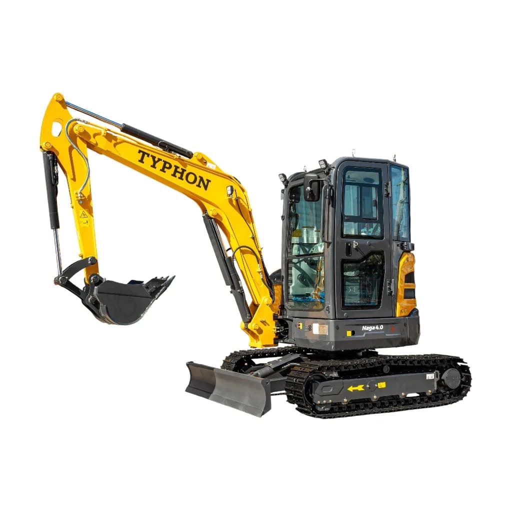 TYPHON NAGA 4.0 Mini Excavator with 4 Ton 24.4hp Yanmar Diesel Engine Metal Track ISO SAE control switch, AC Heater Cabin, 2 Travel Speed View 4